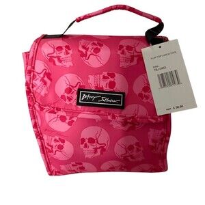 Betsey Johnson Lunch Tote Bag Pink Skull Print Insulated Flap Top Handle